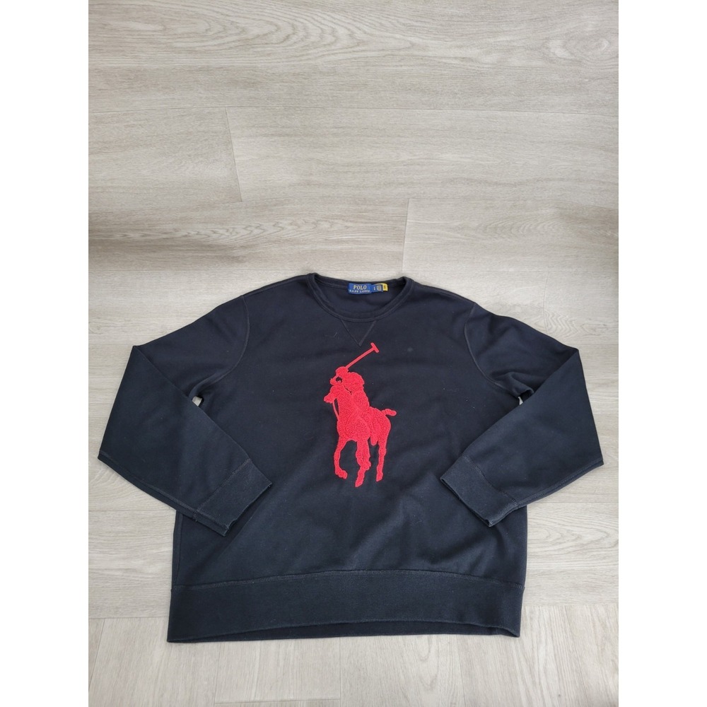 Polo Ralph Lauren Sweatshirt Men's L Black Big Pony Red Logo Pullover Casual
